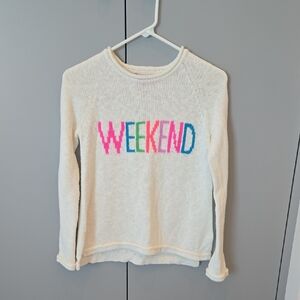 Lilly Pulitzer Cream Sweater with Colorful Weekend Design